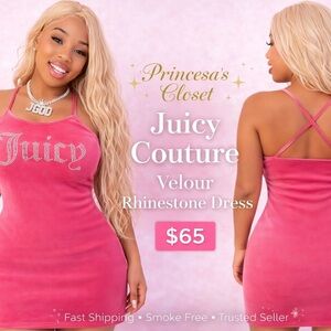 ON SALE ‼️✨Juicy Couture Pink Velour Rhinestone Tank Mini Dress L✨ FREE 🎁‼️